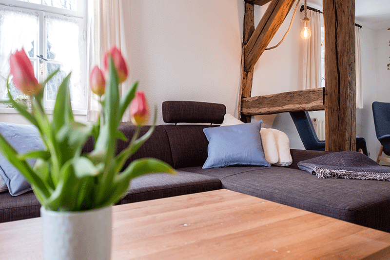 Ferienhaus Treffurt, Wohnzimmer mit gemütlicher Couch